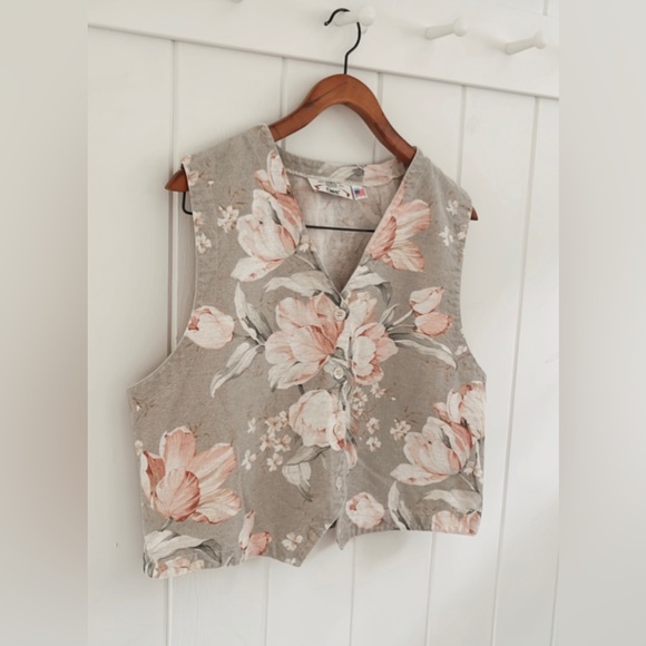 Orvis Vintage Floral Button Vest Canvas Cottagecore Layering Fall Women Medium - Picture 9 of 14